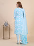 Aqua Blue Floral Print Gota Patti Kurti Set
