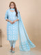 Aqua Blue Floral Print Gota Patti Kurti Set