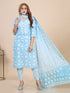 Aqua Blue Floral Print Gota Patti Kurti Set