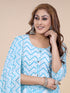 Aqua Blue Floral Print Gota Patti Kurti Set