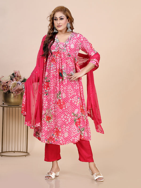 Pink Digital Print Kurti Set