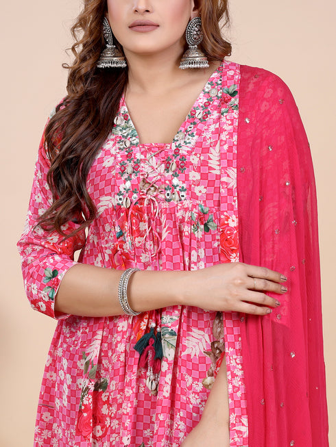 Pink Digital Print Kurti Set