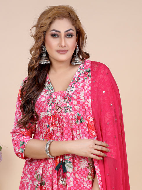 Pink Digital Print Kurti Set