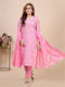 Pink Floral Print Mirror Emblished Kurti Set