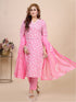 Pink Floral Print Mirror Emblished Kurti Set