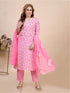Pink Floral Print Mirror Emblished Kurti Set