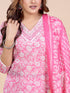 Pink Floral Print Mirror Emblished Kurti Set