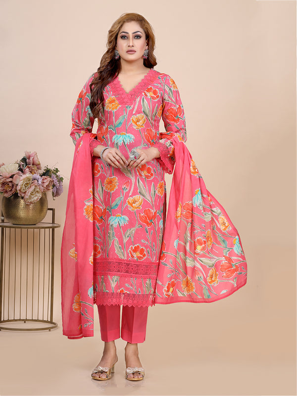 Pink Bold Floral Prints Kurti Set