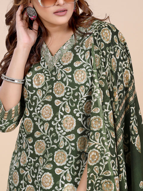 Green Batik Print Kurti set