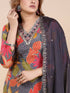Grey Boho Bohemia Print Kurti Set With Gota Patti Dupatta
