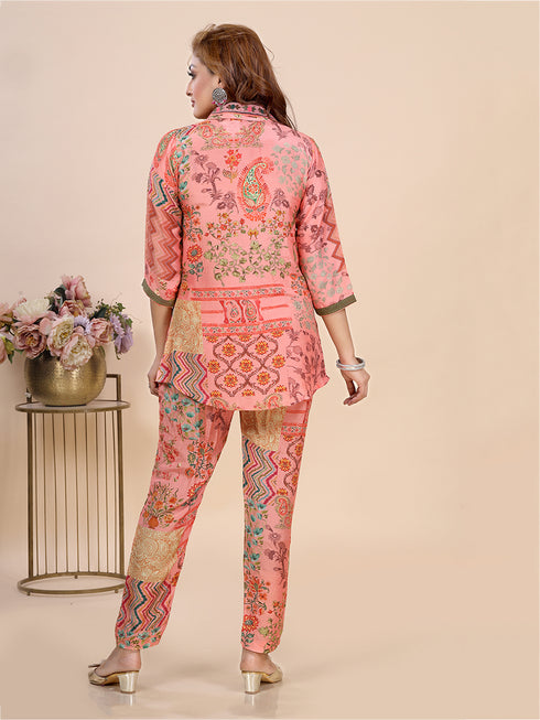 Peach Geometrical Indian Print Co-Ord set
