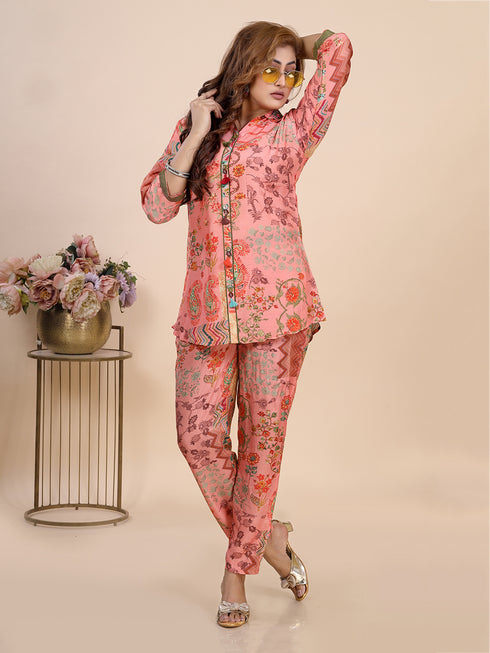 Peach Geometrical Indian Print Co-Ord set