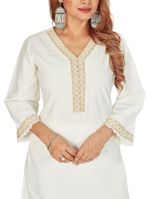 Amchoor Off White Cotton Solid Print Co-ord Set for Women's