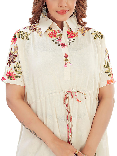 Amchoor Beige Cotton Floral Print Co-ord Set for Women's