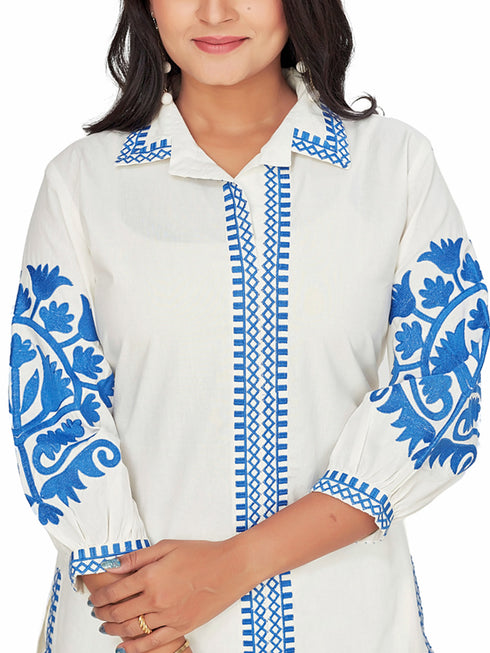 Amchoor Offwhite Cotton Solid Print Co-Ord Set for Women's