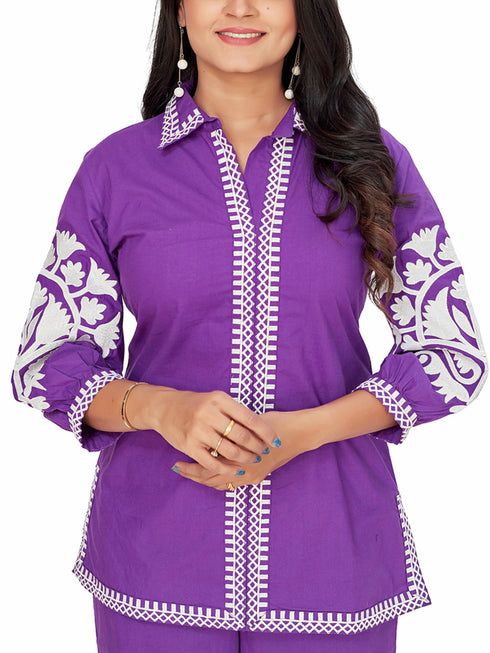 Amchoor Purple Cotton Solid Print Co-Ord Set for Women's