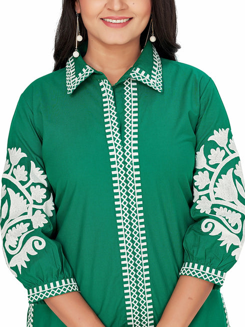 Amchoor Green Cotton Solid Print Co-Ord Set for Women's