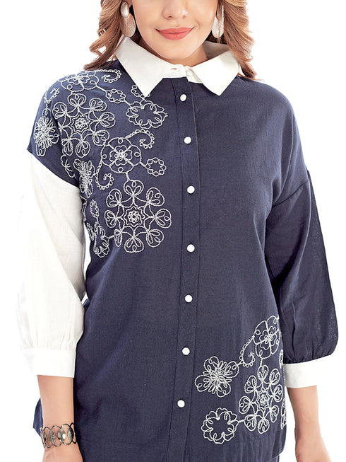 Amchoor Navy Cotton Floral Print Co-ord SET for Women's