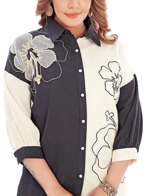 Amchoor Black Cotton Embroidered Co-ord Set for Women's