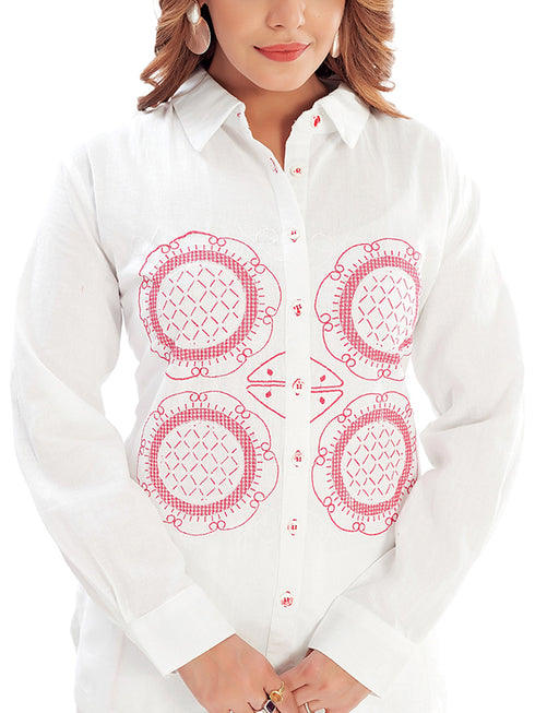 Amchoor Pink Cotton Embroidered Co-ord Set for Women's