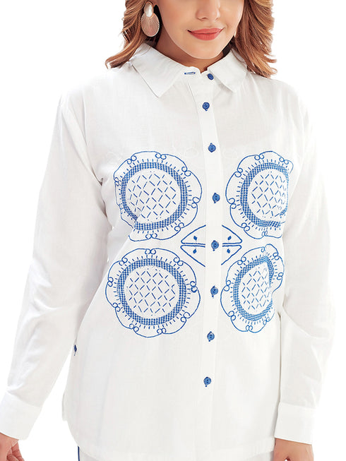 Amchoor Blue Cotton Embroidered Co-ord Set for Women's