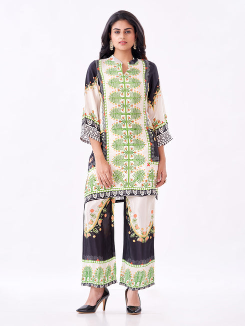 Amchoor Cream Crepe Digital Prints Co-ord Set for Womens
