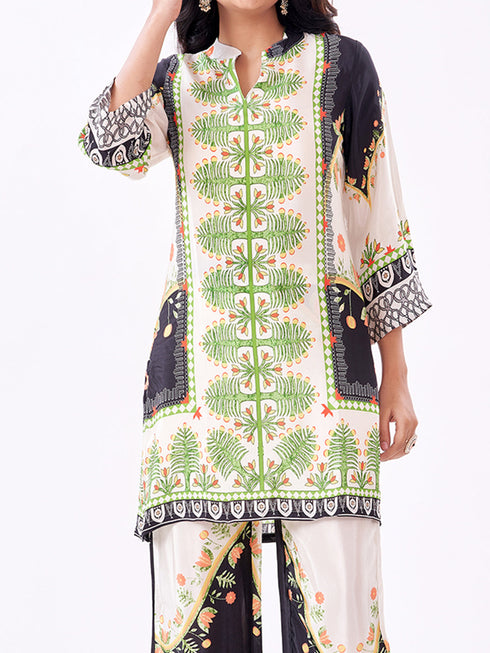 Amchoor Cream Crepe Digital Prints Co-ord Set for Womens