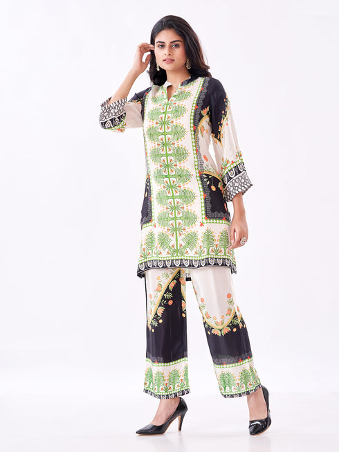 Amchoor Cream Crepe Digital Prints Co-ord Set for Womens