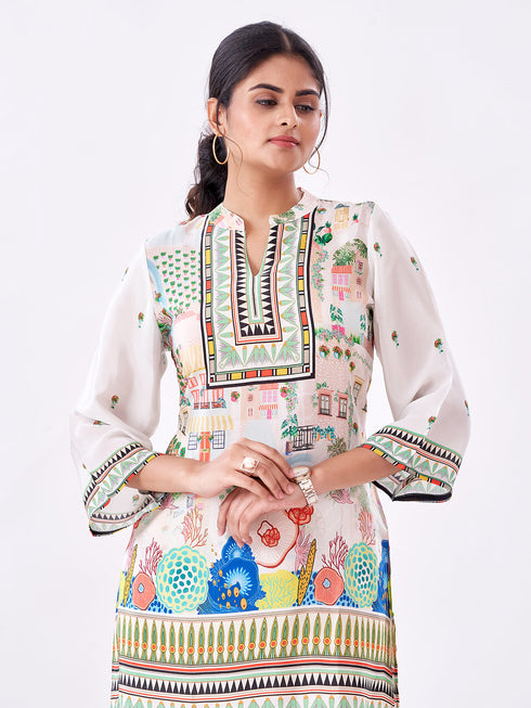 Amchoor Cream Crepe Digital Prints Co-ord Set for Womens