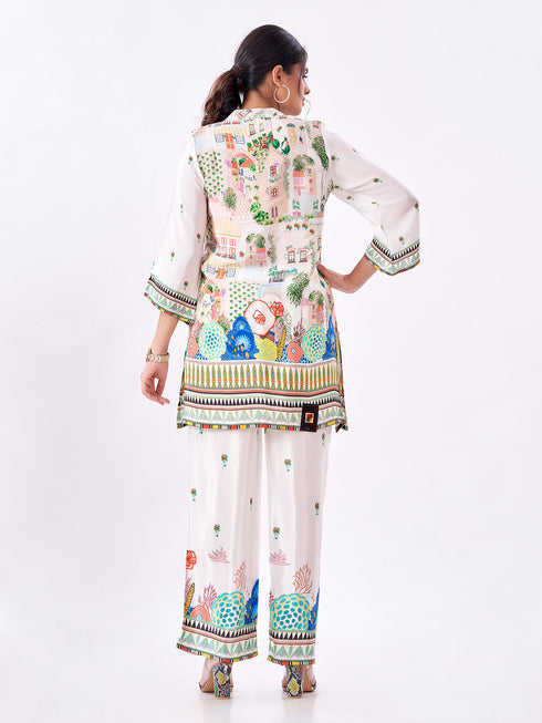 Amchoor Cream Crepe Digital Prints Co-ord Set for Womens