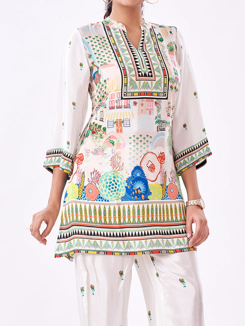 Amchoor Cream Crepe Digital Prints Co-ord Set for Womens