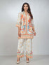 Amchoor Cream Crepe Digital Prints Kurta and Trouser Set for Womens