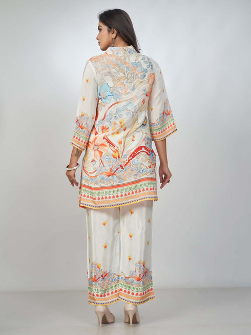 Amchoor Cream Crepe Digital Prints Kurta and Trouser Set for Womens