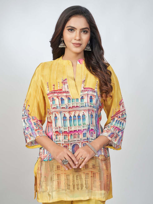 Amchoor Mustard Crepe Digital Prints Kurta and Trouser Set for Womens