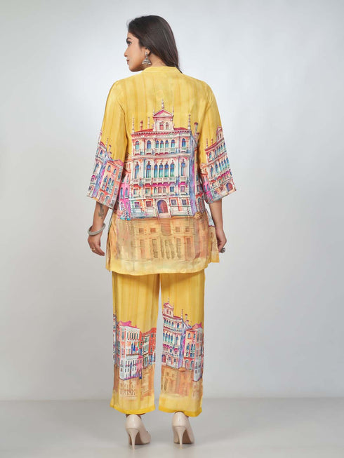 Amchoor Mustard Crepe Digital Prints Kurta and Trouser Set for Womens