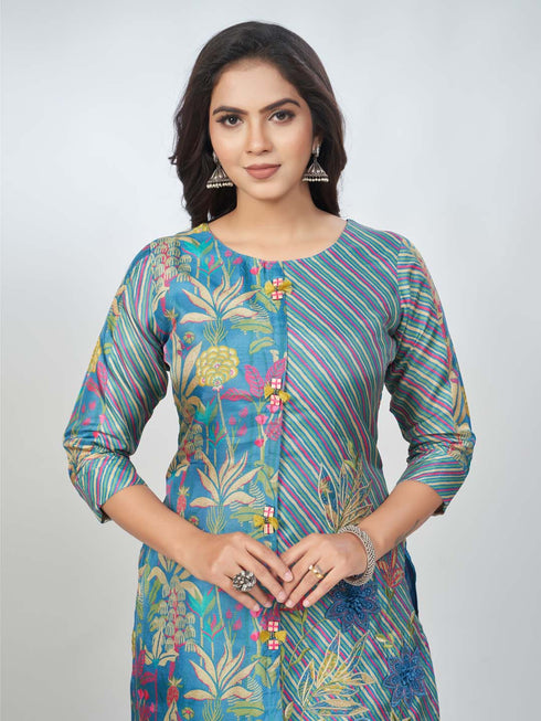 Amchoor Blue Russian Silk Embroidered Co-Ord Sets for Womens