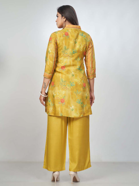 Amchoor Mustard Russian Silk Embroidered Kurta and Trouser Set for Womens