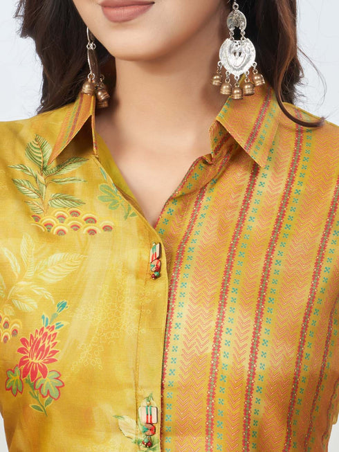 Amchoor Mustard Russian Silk Embroidered Kurta and Trouser Set for Womens