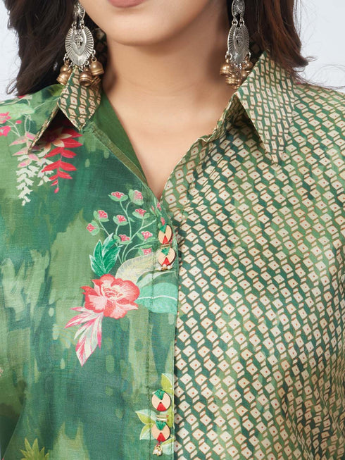 Amchoor Green Russian Silk Embroidered Kurta and Trouser Set for Womens