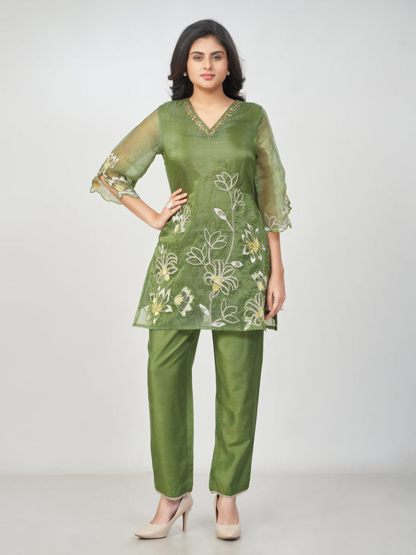 Amchoor Green Polyester Solid Co-ord Set for Womens
