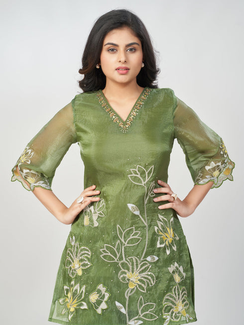 Amchoor Green Polyester Solid Co-ord Set for Womens