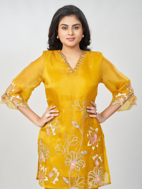 Amchoor Mustard Polyester Solid Co-ord Set for Womens