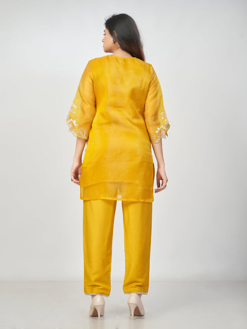 Amchoor Mustard Polyester Solid Co-ord Set for Womens