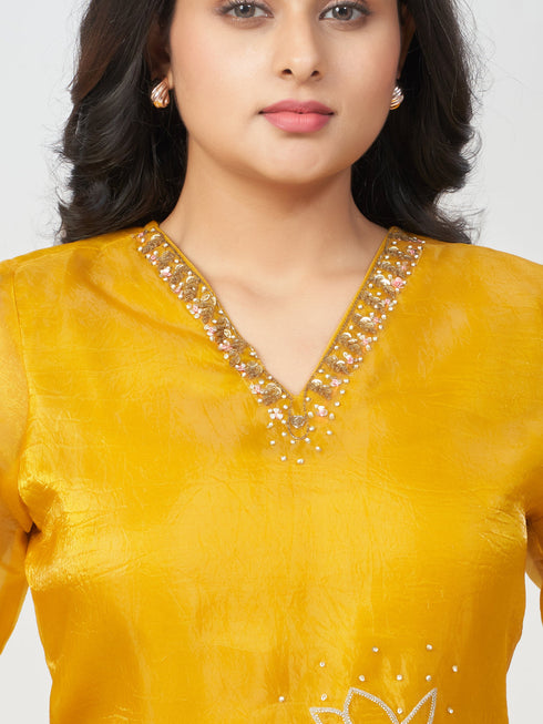 Amchoor Mustard Polyester Solid Co-ord Set for Womens