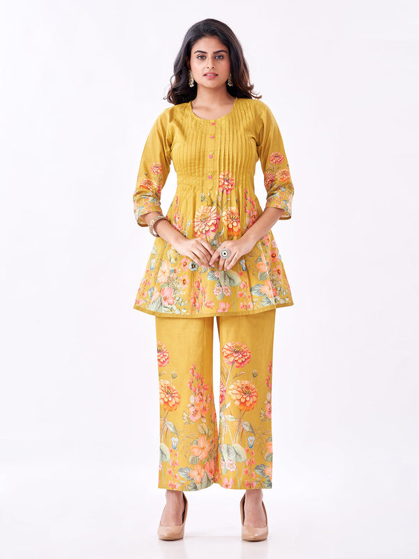 Amchoor Green Cotton Floral Co-ord Set for Womens