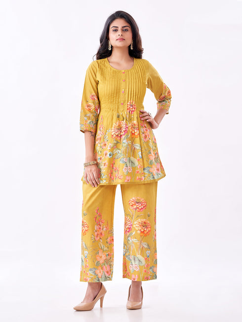Amchoor Green Cotton Floral Co-ord Set for Womens