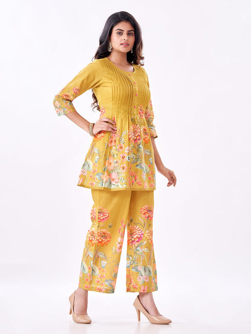 Amchoor Green Cotton Floral Co-ord Set for Womens