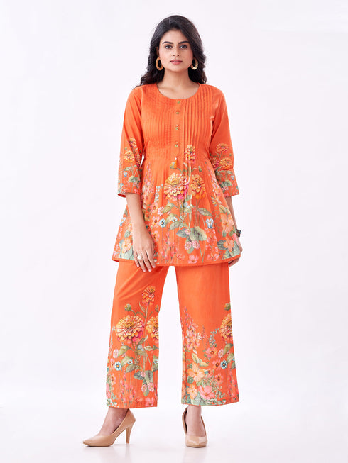 Amchoor Rust Cotton Floral Co-ord Set for Womens
