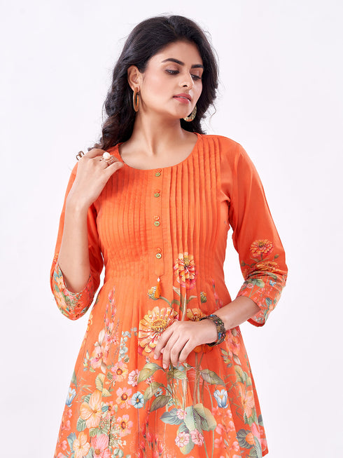 Amchoor Rust Cotton Floral Co-ord Set for Womens