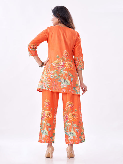 Amchoor Rust Cotton Floral Co-ord Set for Womens